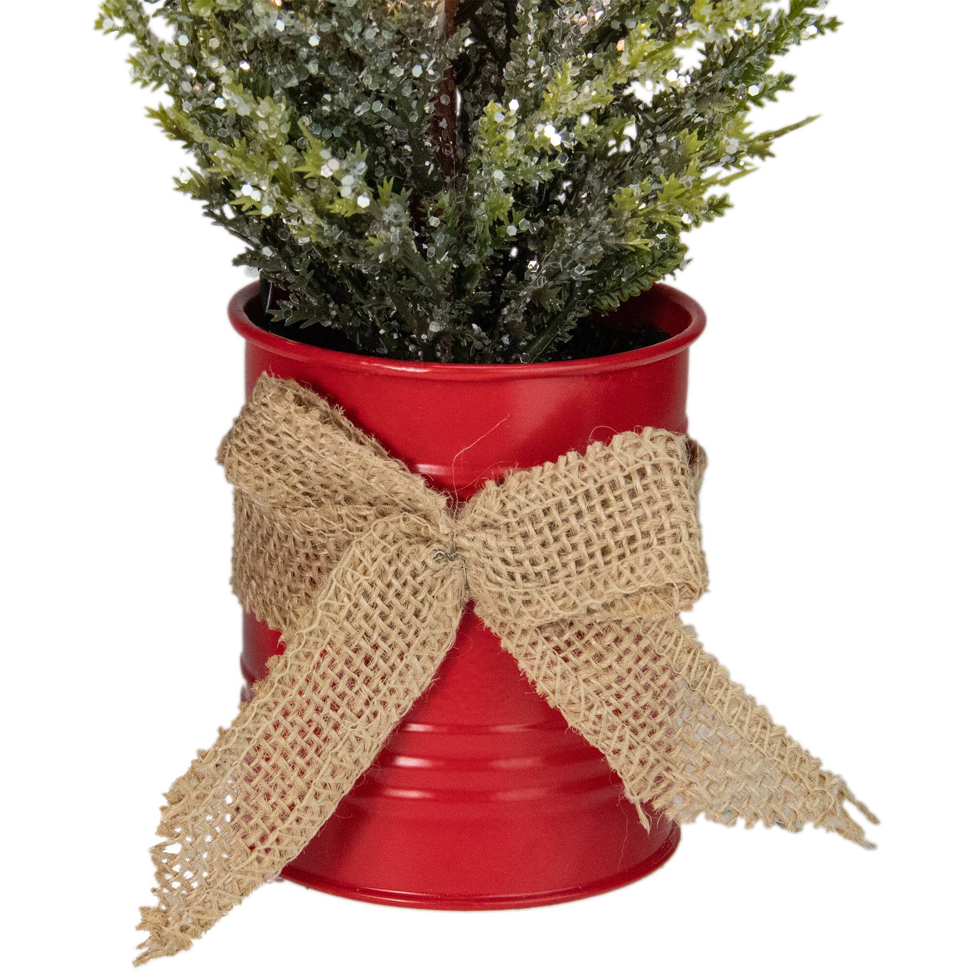 15.75" Pre-Lit LED Lighted Artificial Iced Potted Christmas Tree Decoration, Clear Lights